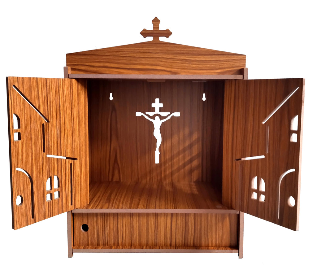 DIVOKAH Beautiful Wooden Christian Temple for Home/Christian Altar (8 Mm Plywood Thickness) (2DOR WDN Altar)