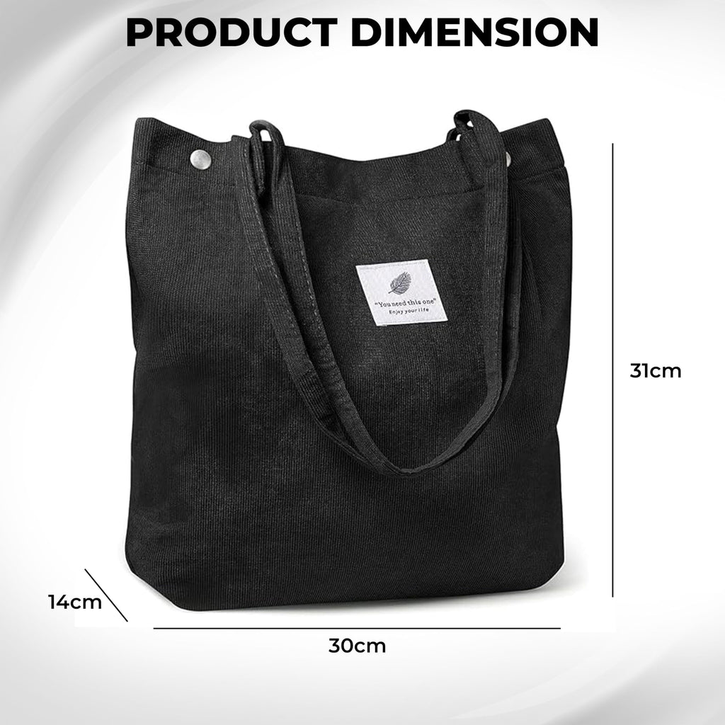 Kraptick Canvas Tote Bag for Women with Zipper - Aesthetic & Spacious Shoulder Handbag for Office, College, Travel & Shopping - Durable Tote Bag with Inner Pocket (Black)