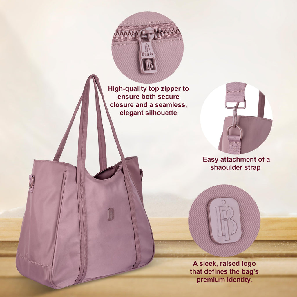 Women’s Tote Bag with Zipper & Adjustable Shoulder Strap – Lightweight Large Handbag for Work, Travel & Daily Use (PINK)