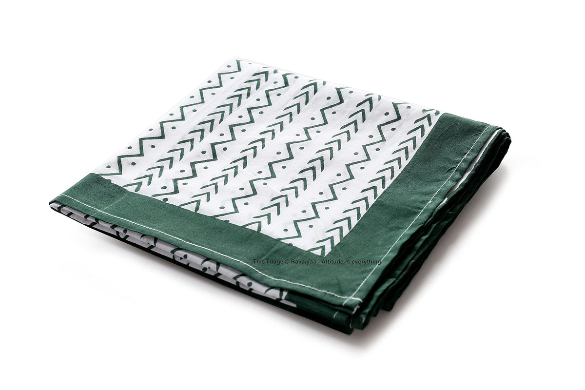 Ravaiyaa - Attitude is everything Hand Block Printed Cotton Long Stole Scarves Hijab Neck Wrap Scarf 71 X 21 Inch (White Green Waves), (female)