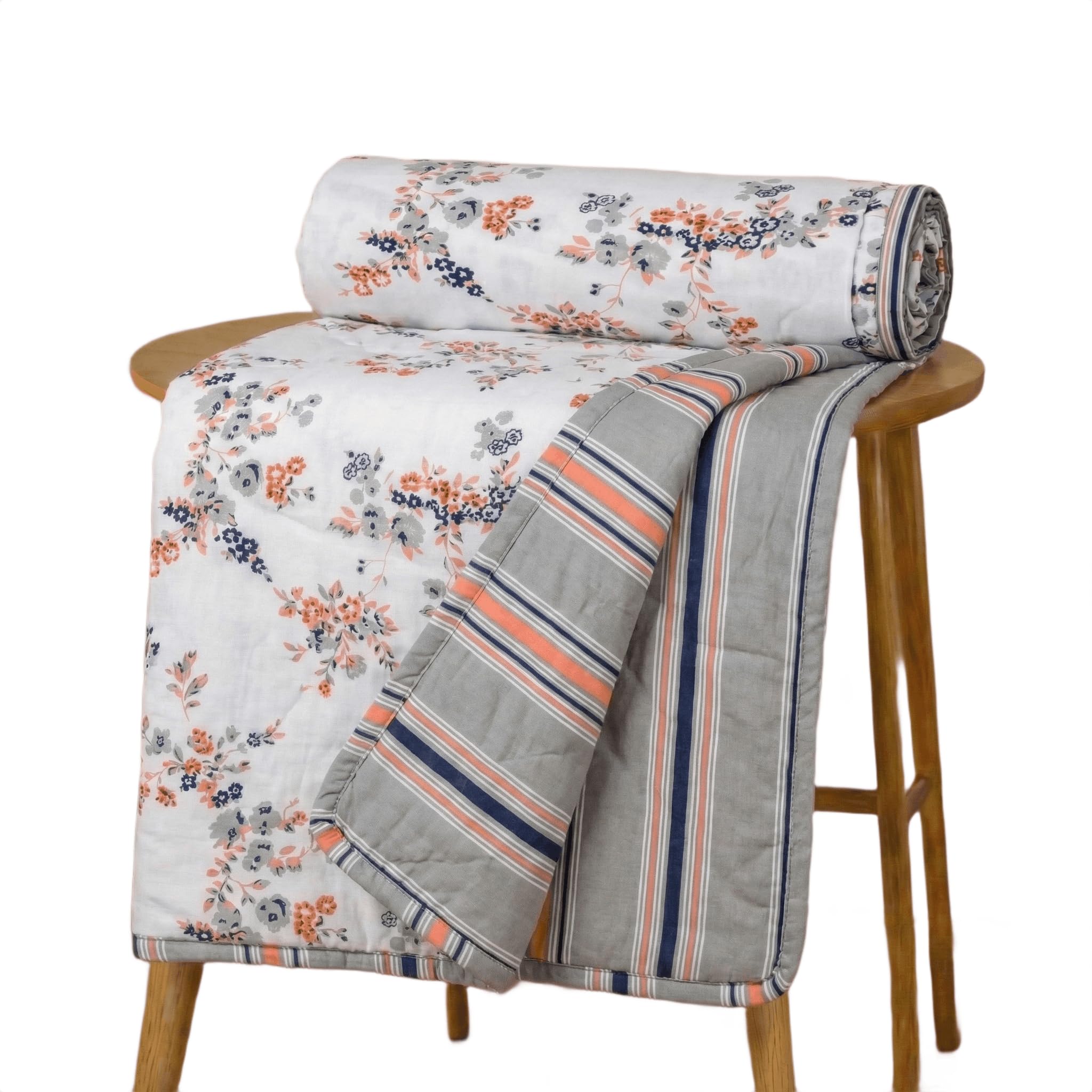 Trance Home Linen Premium 100% Cotton Dohar for Single Bed | 150 GSM | Reversible Ac Comforter | Light Weight All Season Soft Blanket (58x90 Inches | Grey Peach) Kafalo