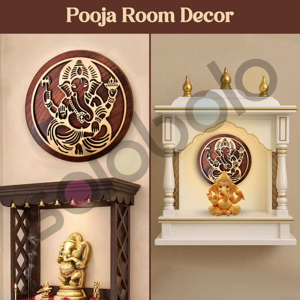 SWAGSTATION Lord Ganpati MDF Wall Hanging | Hindu God Ganesha Home Temple & Wall Decor for Pooja Room, Door Entrance & Living Room (12 Inches)
