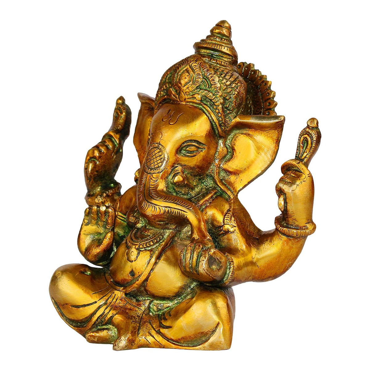 Svarup Brass Sitting Ganesha Idol in Multicolor Height 7 Inch Weight 1.5 Kg