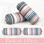 GLUN® Pack of 4 Zig Zag Multicolour Round Striped Bolster Pillow Covers, Size 16 inch x 30 inch (40 x 75 cm, Cream) Printed Polyester Silk Fabric for Living Room or Bedroom, Stylish & Modern Covers