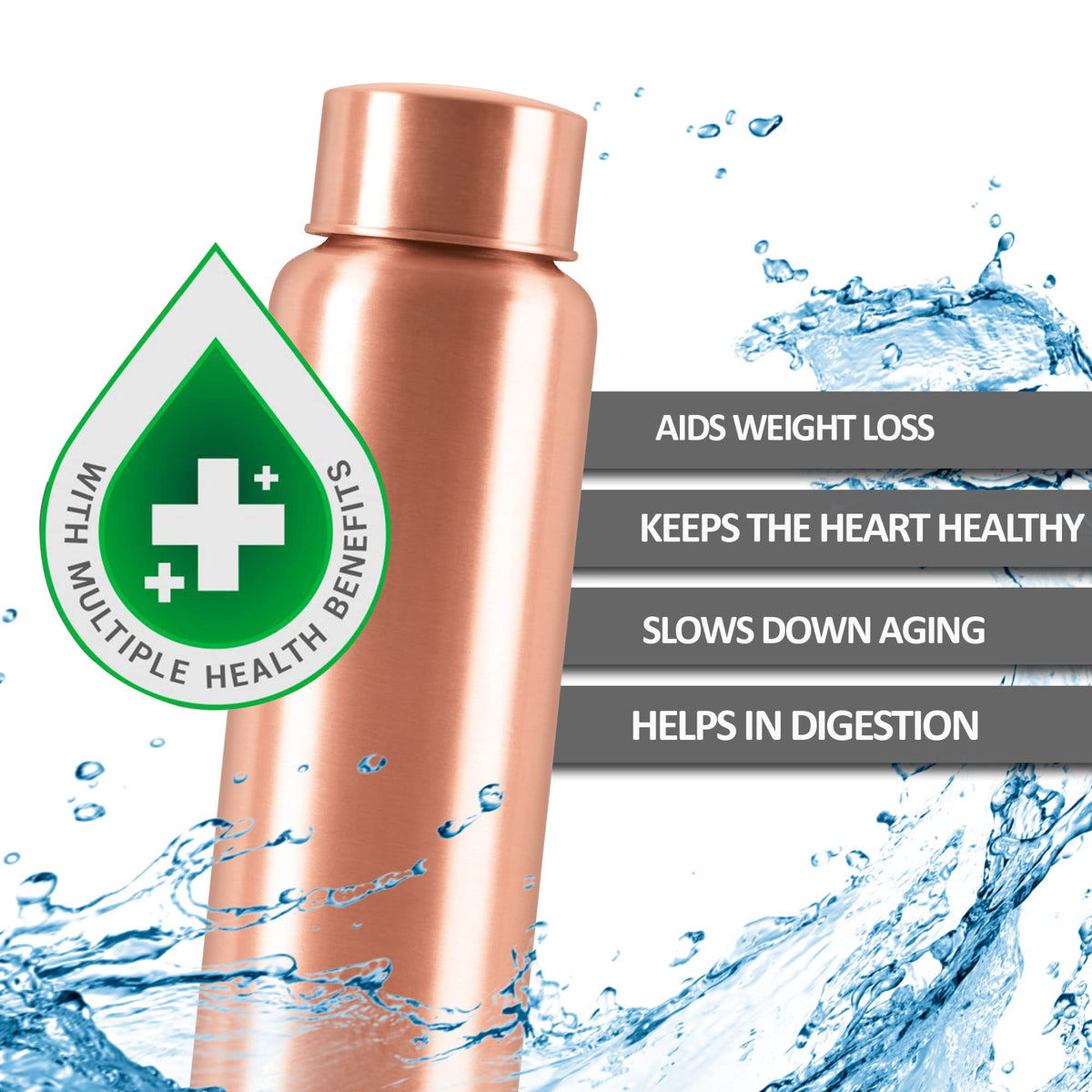 MILTON Copper Aqua 1000 Water Bottle, 900 ml, Copper | 100% Leak Proof | Office Bottle | Gym Bottle | Yoga Bottle | Home | Kitchen | Hiking | Treking Bottle | Travel Bottle (Pack of 1)