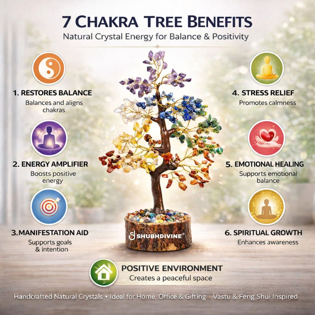 Shubhdivine 7 Chakra Crystal Tree 300 Beads Certified Natural Stones Feng Shui Bonsai Home Decor Gift Item for Positive Energy and Good Luck