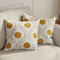 HUESLAND Premium Cotton Cushion Cover 16 inch x 16 inch | Decorative Square Throw Pillow Covers Set for Sofa, Living Room & Bedroom | Set of 2 | Natural, Golden Ochre & Bistre