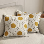 HUESLAND Premium Cotton Cushion Cover 16 inch x 16 inch | Decorative Square Throw Pillow Covers Set for Sofa, Living Room & Bedroom | Set of 2 | Natural, Golden Ochre & Bistre