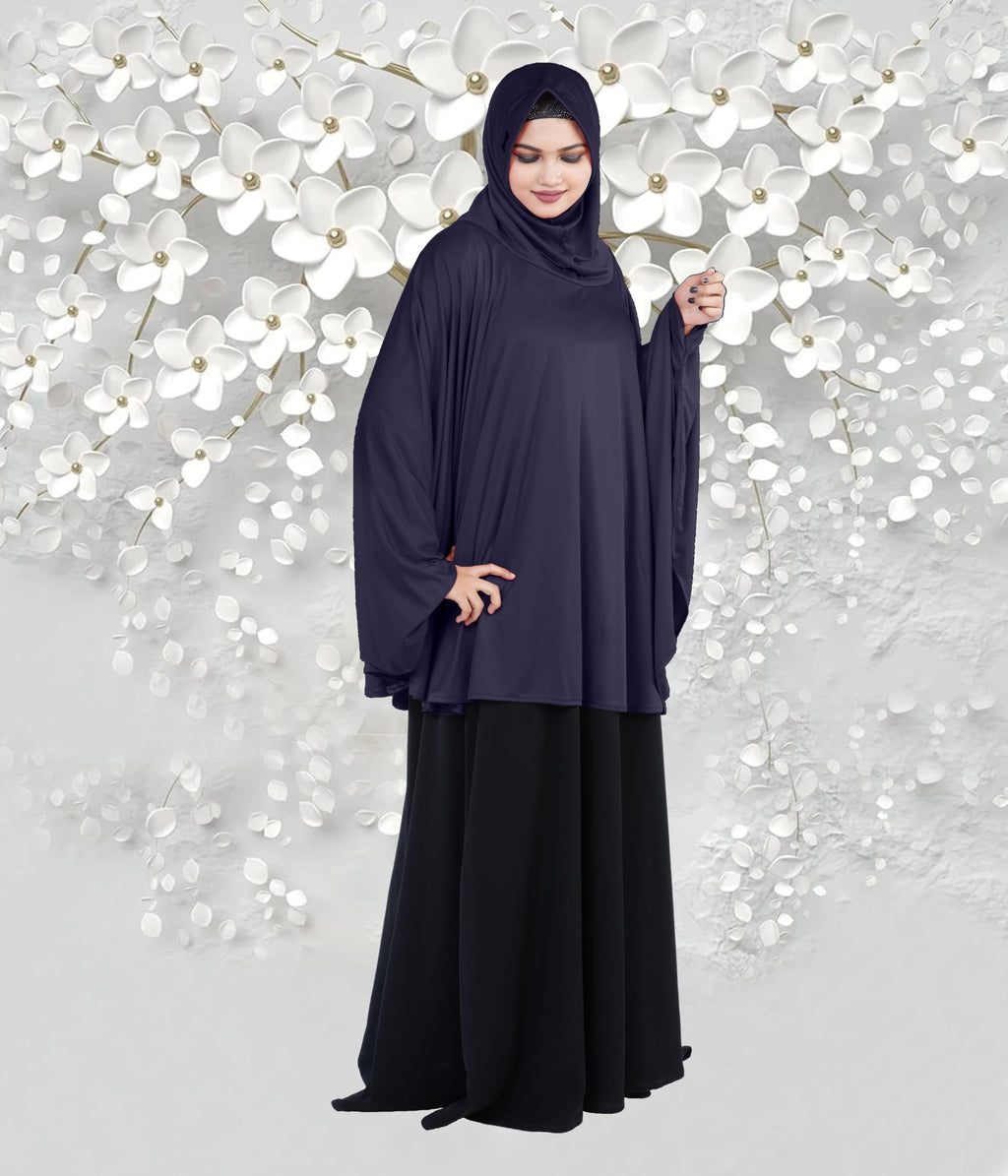 Mehar Hijab's Modest Women's Stylish Instant Sleeve Hijab Solid Polycotton Feel Good Fabric HANANA Sleeve Hijab Free Size (Navy Blue)
