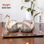 KridayKraft Aluminium Pair of Swans for Good Luck and Love | Candle Holder for Home Decor Tabletop | Showpiece for Gifting Anniversary Valentine's Day (Votive Candle Holders)