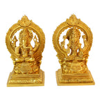 ARTVARKO Brass Lakshmi Ganesh Bhagwan Idol Ganpati Murti Metal Statue with Sitting Laxmi Ji on Lotus for Home Office Success Entrance Decor Pooja Good Luck Gift Height 7 Inches.