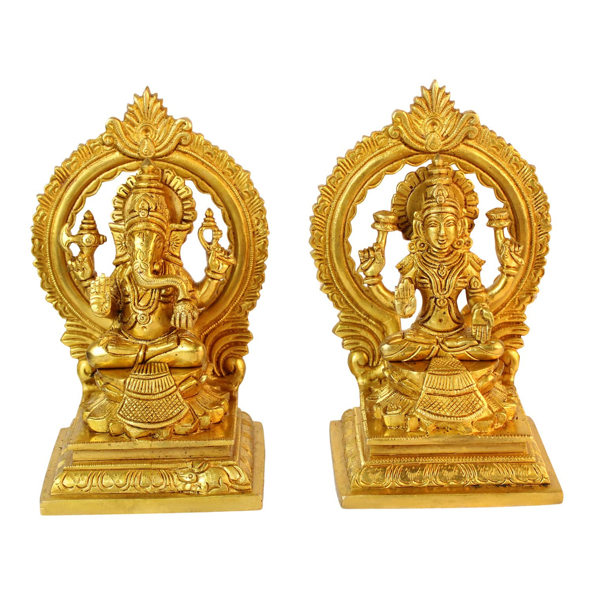 ARTVARKO Brass Lakshmi Ganesh Bhagwan Idol Ganpati Murti Metal Statue with Sitting Laxmi Ji on Lotus for Home Office Success Entrance Decor Pooja Good Luck Gift Height 7 Inches.