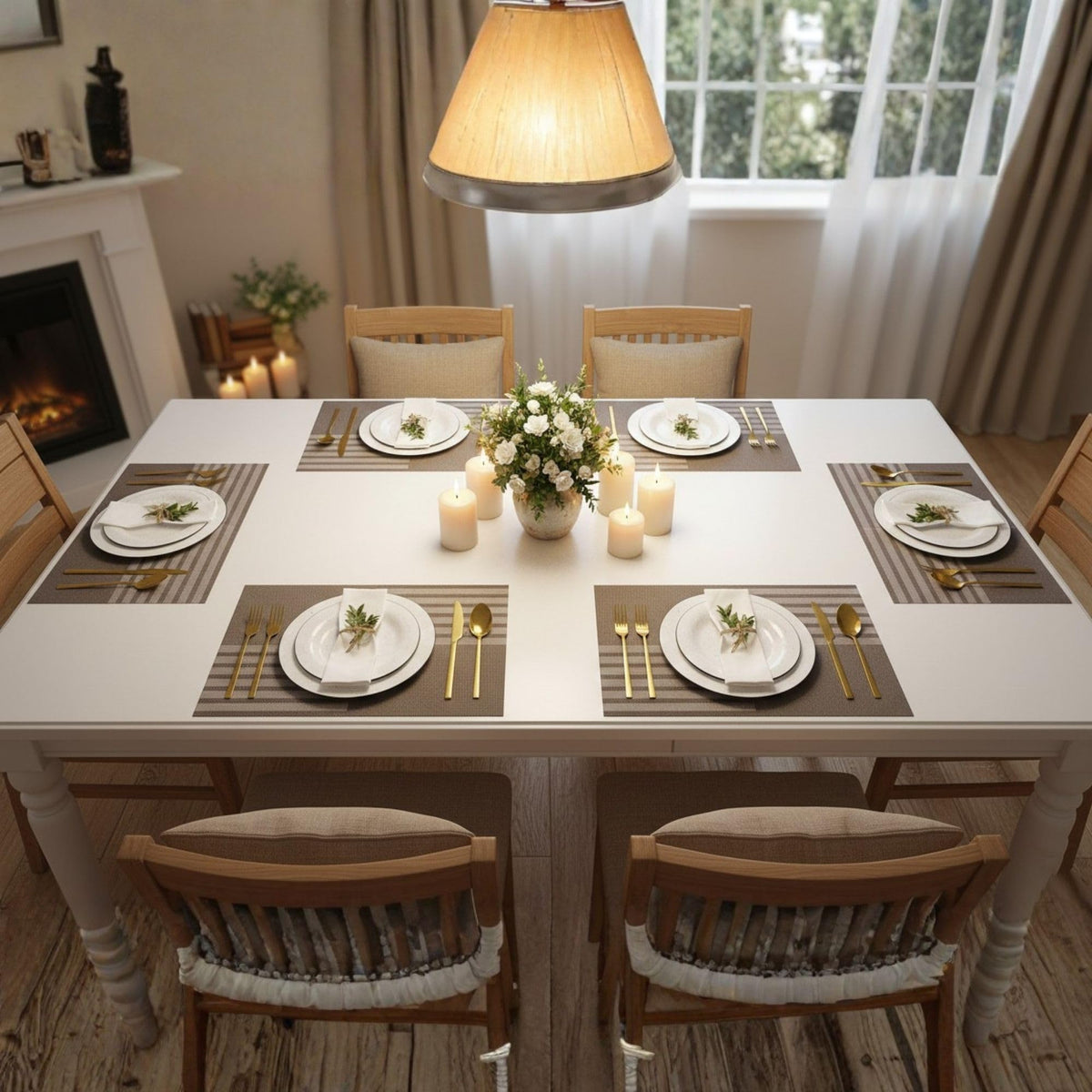 YELONA Placemats Set of 6, Heat-Resistant Woven Vinyl Table Mats, Non-Slip & Washable Dining Tablemats for Kitchen & Dinner Decor, Bistre Brown (45cm x 30cm) Kafalo