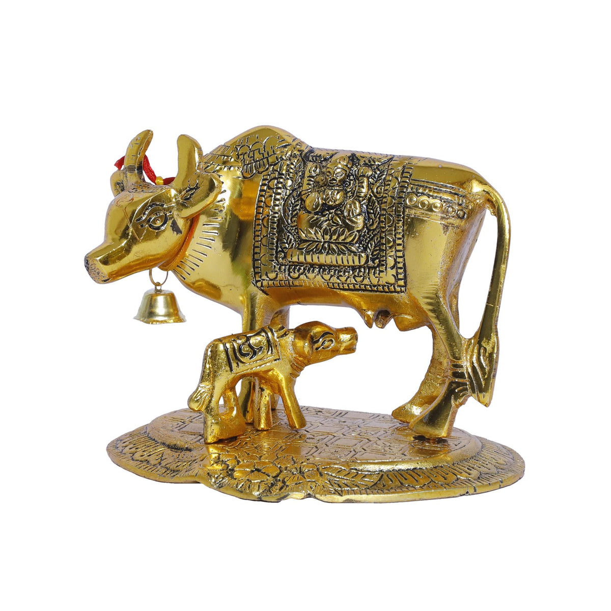 KridayKraft Gold Plated Kamdhenu Cow with Calf Metal Idols for Home Office Statue Murti for Decoration & Pooja Gifting Purpose Sculpture Good Luck Feng Shui As Table Top Figurine Gau MATA Idols