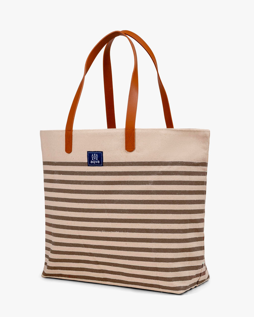 AQVA Striped Cotton Canvas Tote Bag for Women | Large Capacity | Stylish Multipurpose Shoulder Bag with Zipper and Inner Pockets | Hand Bag for Laptop, Office, Shopping, & Travel (Kraft)