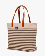 AQVA Striped Cotton Canvas Tote Bag for Women | Large Capacity | Stylish Multipurpose Shoulder Bag with Zipper and Inner Pockets | Hand Bag for Laptop, Office, Shopping, & Travel (Kraft)