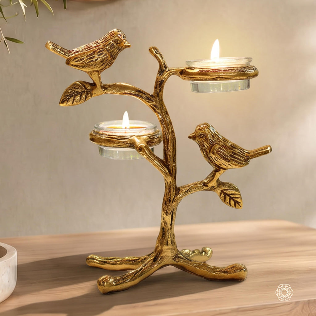 BEHOMA Metal Romantic Love Birds Tree Candle Valentine’s Day, Gold