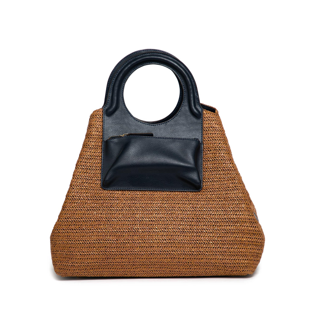 HIE Nova Tote Woven Nylon Raffia Design, Attached Earphone Case, Front Pocket with Magnetic Stud Closure, Spacious Boat-Shape Interior, Stylish Bag for Women & Girls Perfect for Travel and Work.