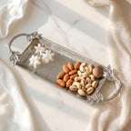 BEHOMA Metal Silver Serving Tray with Leaf Handles -16.7 Inch