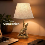 BEHOMA Jaguar Table Lamp with Antique Metal Base & Fabric Shade