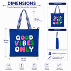 cantainoo Tote Bags | 300 GSM Canvas Tote Bag for Women | Tote Bags for Women | College, Shopping, Office & Everyday Carry Bag (Good Vibes -Blue, Medium Pack of 1)