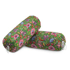 BLOCKS OF INDIA Cotton Hand Block Printed Bolster Cover | Booster Cover with Drawstring | Round Long Pillow Cover for Bed | Dewan Pillow Cover Set 16 X 32 | Set of 2 (Green JAAL)
