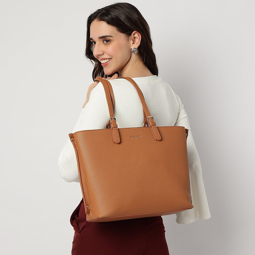 Fastrack Mood Muse Laptop Tote for Women| Faux Leather Handbag With Padded 14-Inch Laptop Compartment | Spacious Interior With Multiple Pockets | Trendy Women's Handbags | Shoulder Bags For Girls