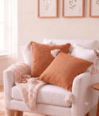 Furnistitchs Solid Boho Cushion Cover 16x16 Inches, Premium Natural Slub Fabric Throw Pillow Case with Tassels for Sofa, Couch, Living Room & Bedroom 40x40 cms, 5 pc - Desert Coral