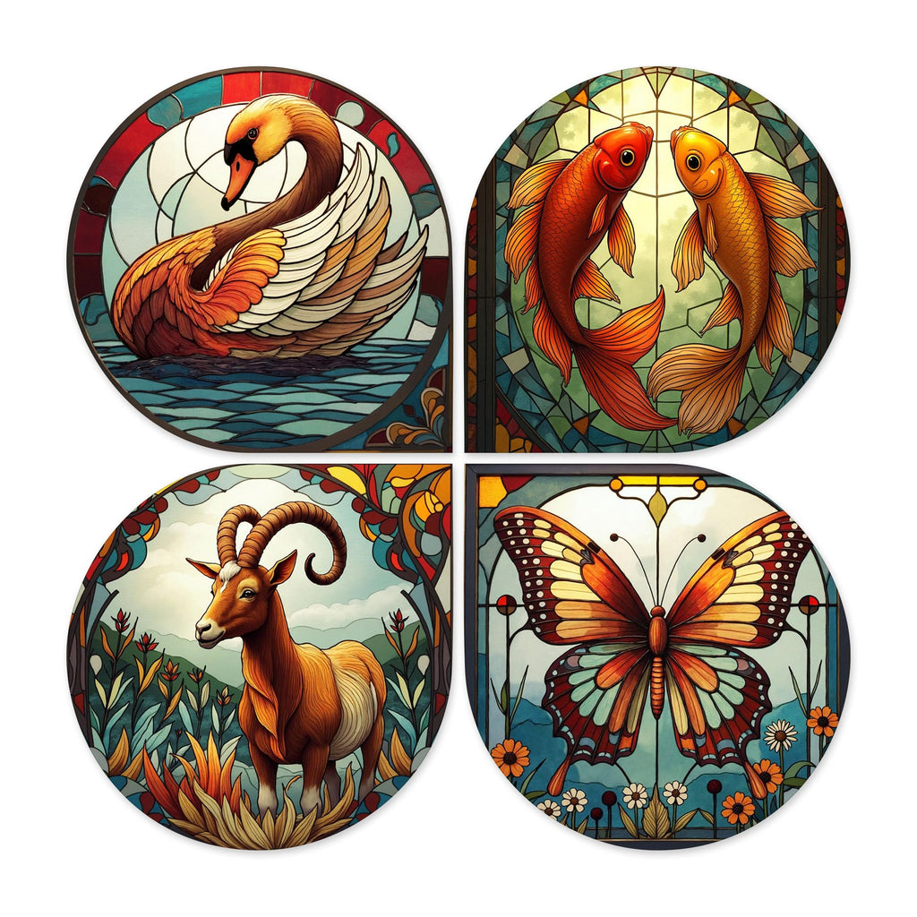 Artvibes Nature Decorative Handcrafted Mdf Wooden Wall Hanging | Bedroom Wall Hanging | Living Room Home Decor Items | Gifts For Male Female (Wh_8460N) - Set Of 4