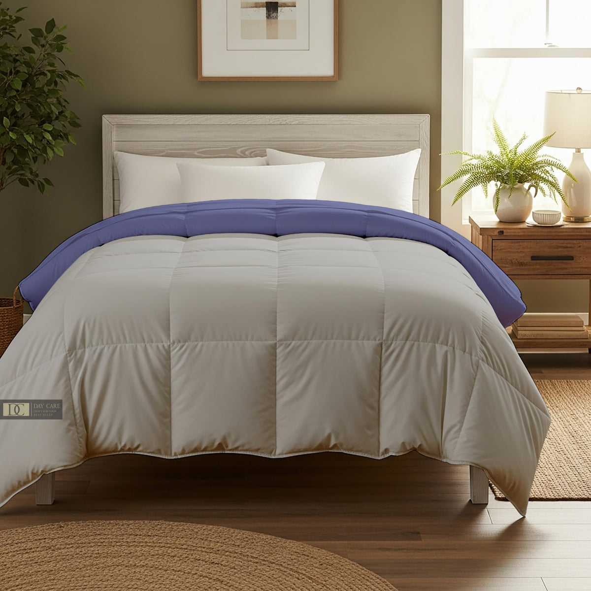 Day Care® 600 GSM Premium Comforter | Cloud Down Touch Microfiber Quilt | Heavy Warm Winter Blanket Rajai | Soft, Lightweight & Machine Washable - 60x90 Single Bed | Silver/Medium Blue Kafalo