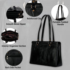 RICHSIGN LEATHER ACCESSORIES Full Grain Natural Leather Top Handle Satchel Tote Handbags & Shoulder Bags For Women Office (Dimension- L-13 X H-10 x W- 4 Inch | Weight- 0.7 KG / 700 GR (BLACK)