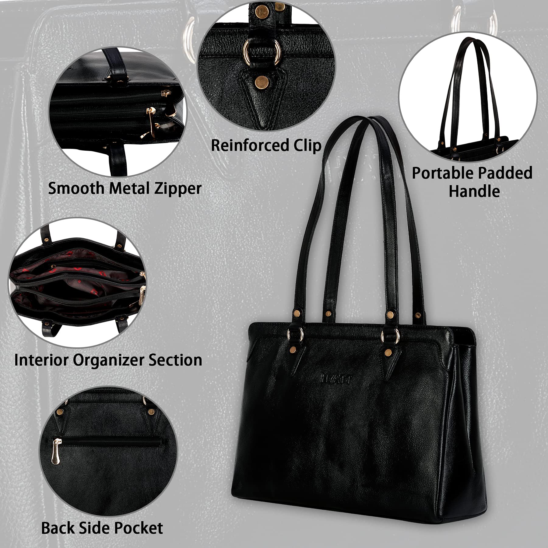 RICHSIGN LEATHER ACCESSORIES Full Grain Natural Leather Top Handle Satchel Tote Handbags & Shoulder Bags For Women Office (Dimension- L-13 X H-10 x W- 4 Inch | Weight- 0.7 KG / 700 GR (BLACK)