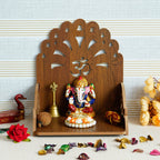 eCraftIndia Om Bells Design Wooden Temple for Home Office | Home Temple Pooja Mandir | Small Temple Gift for Diwali Housewarming