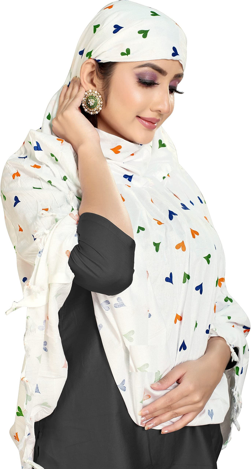 VASTTRAM Women's Pure Cotton Long Scarves Female Scarf Cum Mask Usable For Driver Anti Pollution Full Face Cover With UV Sun Rays Protection, White