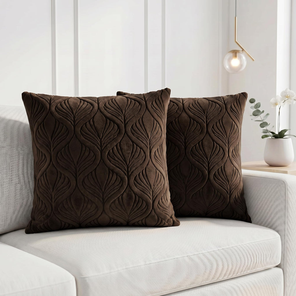 Yellow Weaves Jacquard Cushion Covers | Sofa Cushion Covers | Throw Pillow Cover for Sofa, Couch, Living Room| Removable & Washable | 16x16 Inches, Set of 2 (Coffee Brown)