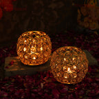 TIED RIBBONS Pack of 2 Crystal Tealight Candle Holder Centerpieces Votive Candle Holders - Decorations Items for Home Decor (7 cm X 7 cm) - Decor - Gifts