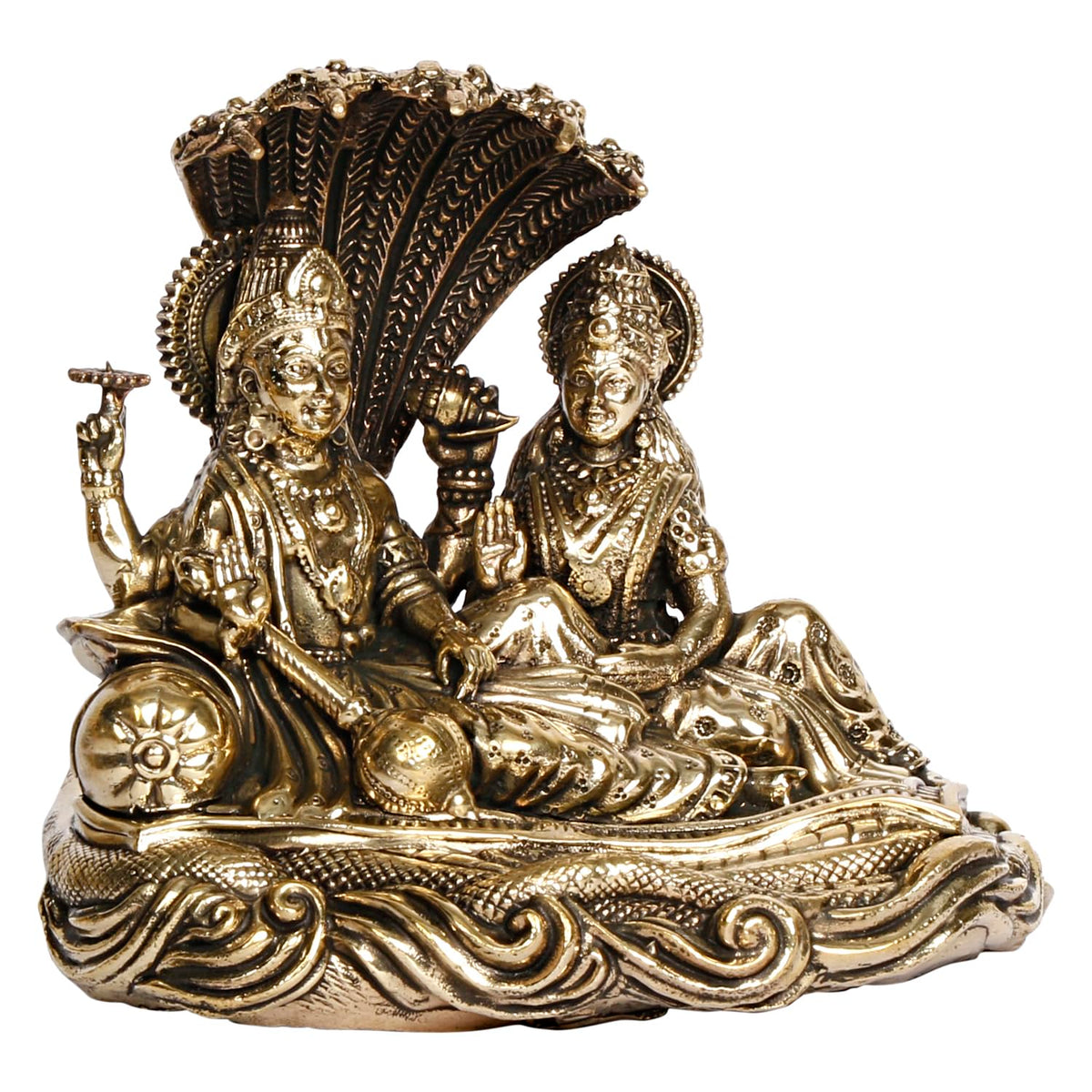 ARTVARKO Lakshmi Vishnu Statue Resting On Sheshnag Brass Murti Laxmi Maa Narayan Idol Religious Figurine for Puja Home Decor Gift (11x7x10 cm)