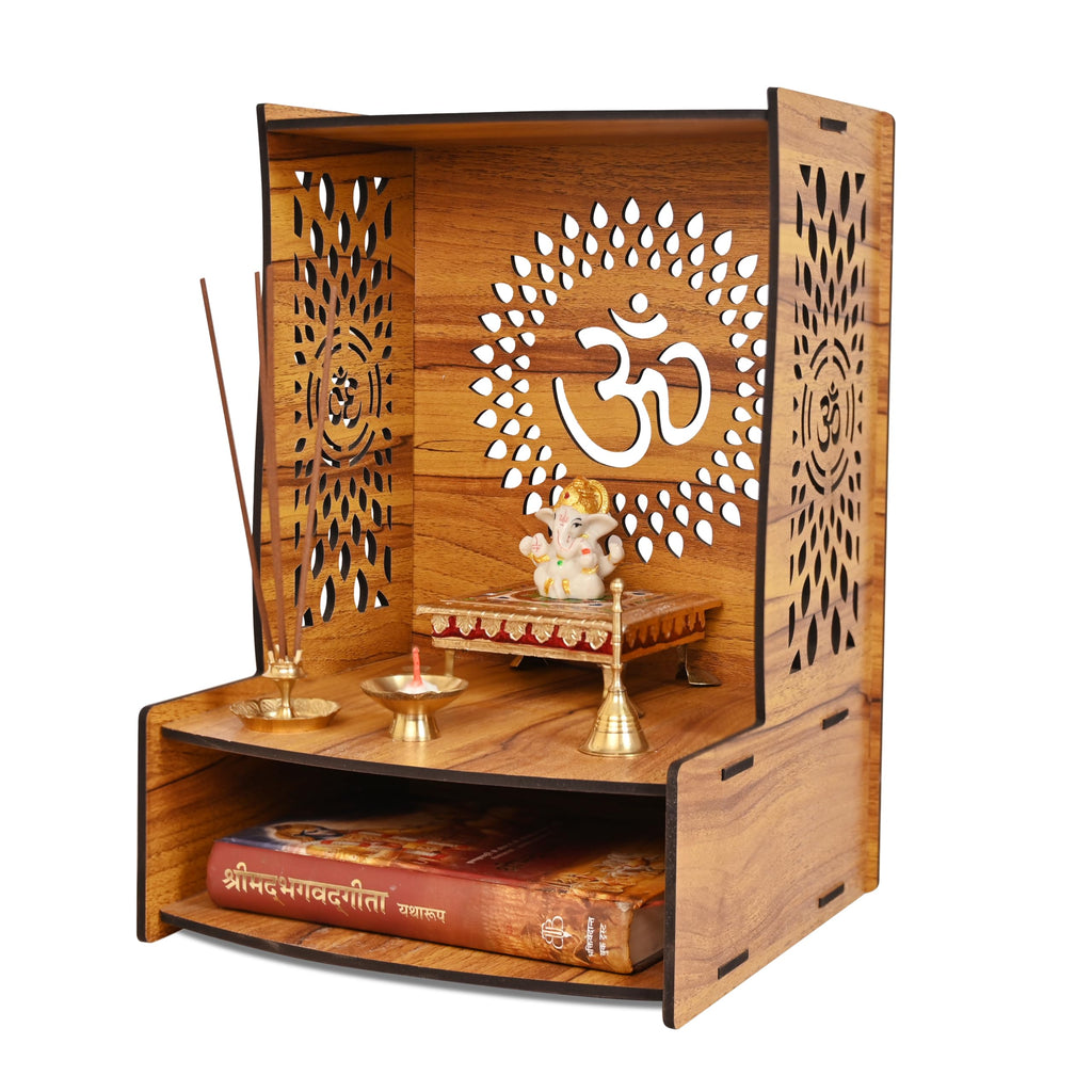 Goelite Beautiful Wooden Temple Unit for Home | Pooja Mandir with Storage Space Wall Mounted | Puja Cupboard for Home Size (H-15.3, L-10.6, B-11 Inch)