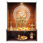 Svaagat Handcrafted MDF Wooden Temple for Home | LED Light Pooja Mandir | Decorative Laser Cut Design | Brown Finish