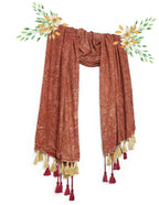 Chandwasia Rayon Design Trendy Stole Scarf Shawl | For Travel Casual Office Outdoor Styling | Rayon Fabric Printed Pattern Soft Texture Fringed Edges | Unisex Accessory For All Seasons - Rusty Red