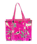 Rastogi Handicrafts Quilted Cotton Women Beautiful Printed Grocery Shopping Bag, Shoulder Bag, Tote Bag, Travel Bags, Pink, 18X6X15 Inch