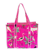 Rastogi Handicrafts Quilted Cotton Women Beautiful Printed Grocery Shopping Bag, Shoulder Bag, Tote Bag, Travel Bags, Pink, 18X6X15 Inch
