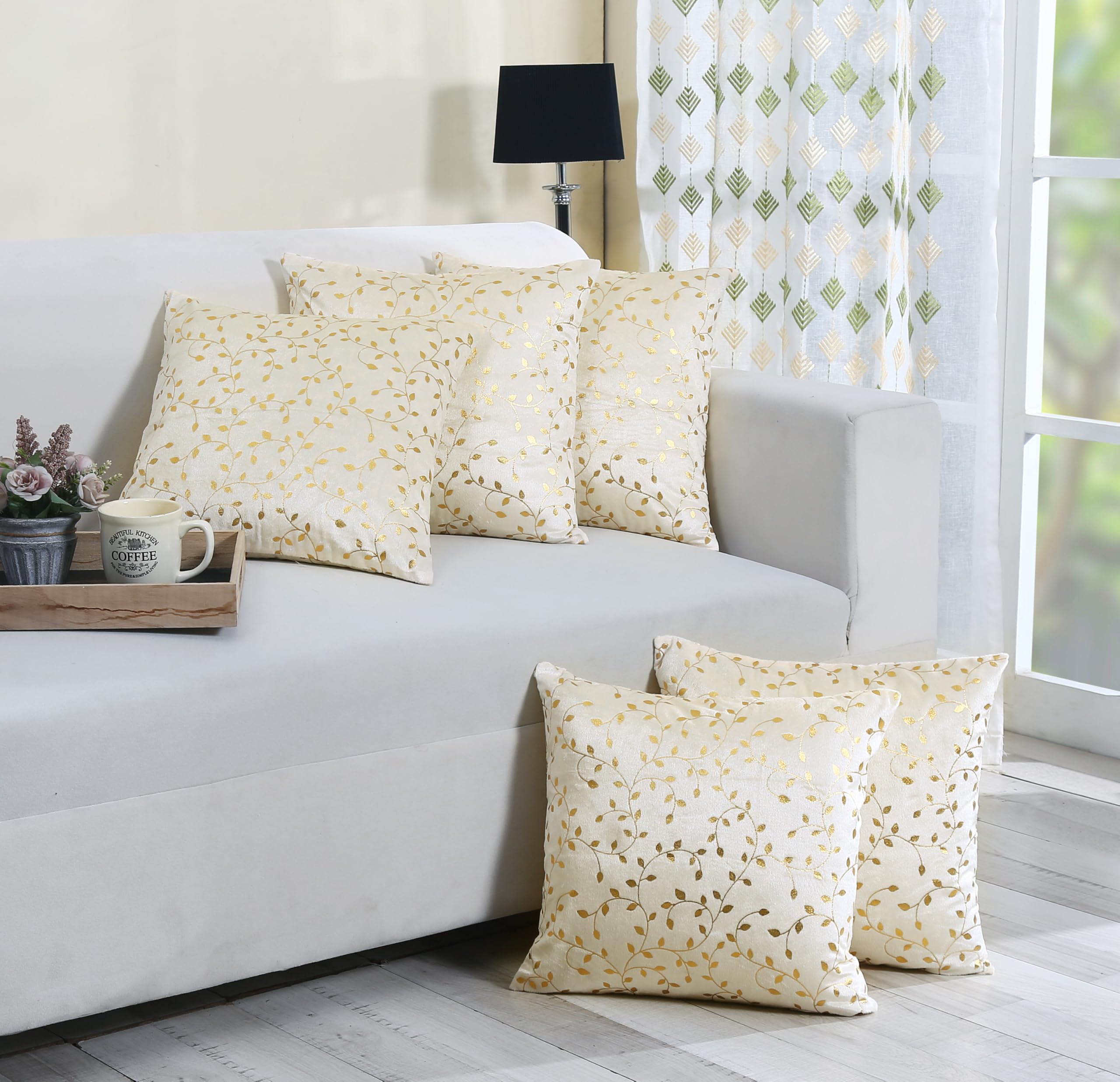 RD TREND Velvet Cushion Covers, 60 x 60 cm/24 x 24 inches,Pack of 5,250 TC, Back Zipper (Cream)