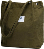 Street27 Korean Canvas Corduroy Tote Bag Casual Work Shoulder Handbags, Multi-Purpose Bag, Sturdy Canvas Bag With Large Capacity, Shopping Bag For Office, College & Daily Use (Army Green, Womens)