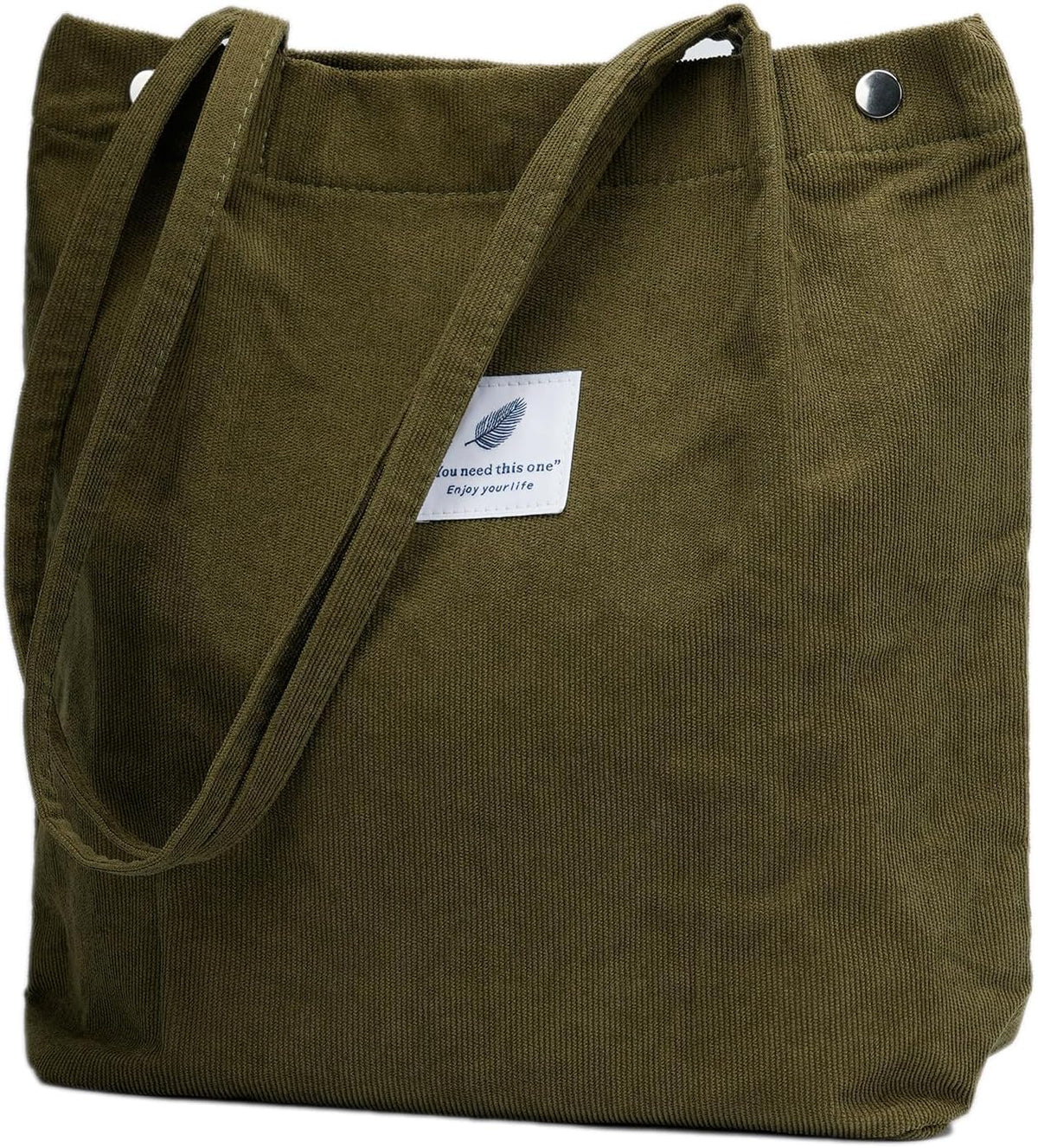 Street27 Korean Canvas Corduroy Tote Bag Casual Work Shoulder Handbags, Multi-Purpose Bag, Sturdy Canvas Bag With Large Capacity, Shopping Bag For Office, College & Daily Use (Army Green, Womens)