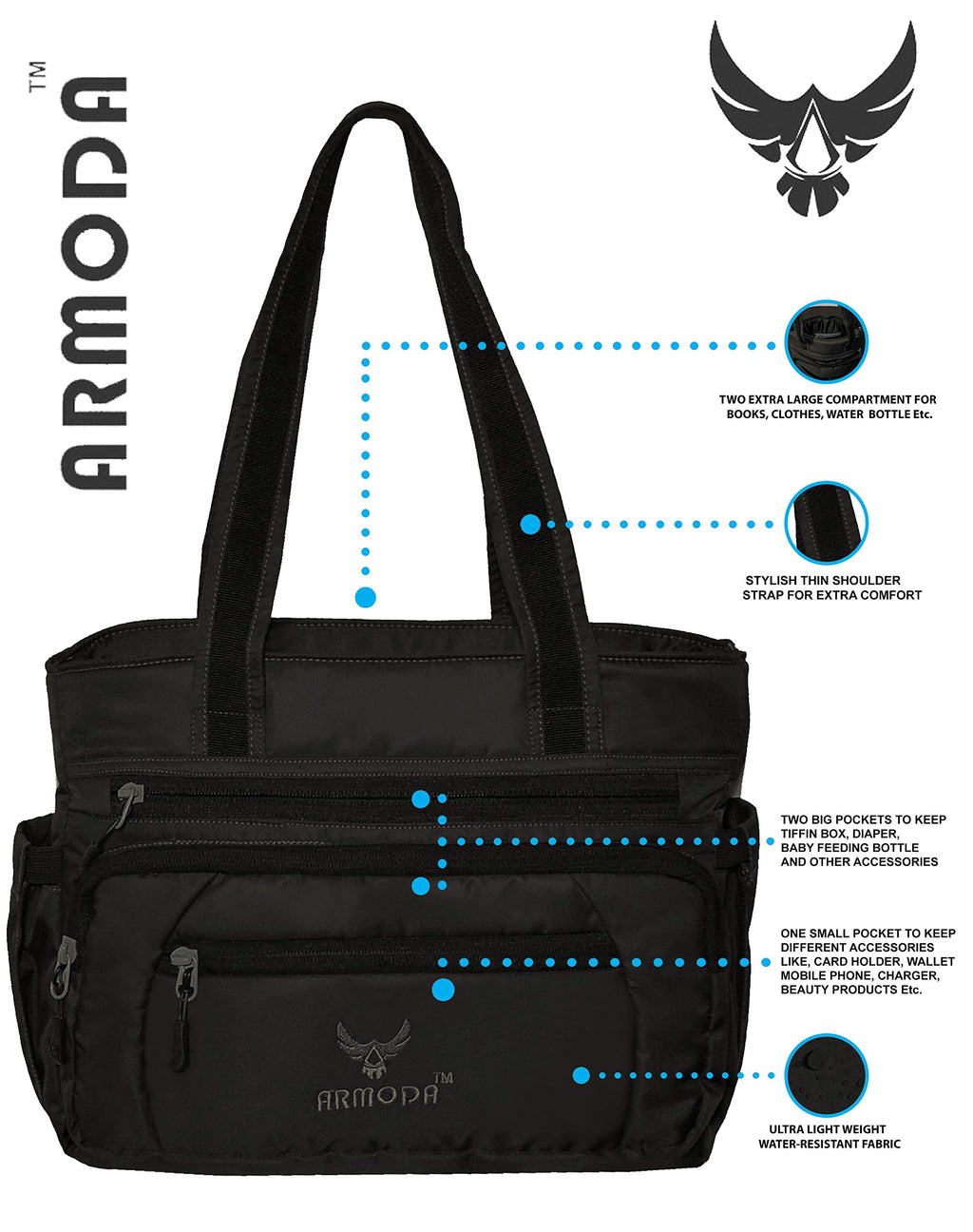 ARMODA Multipocket Women Shoulder And Shoulder Tote Bag (Black)