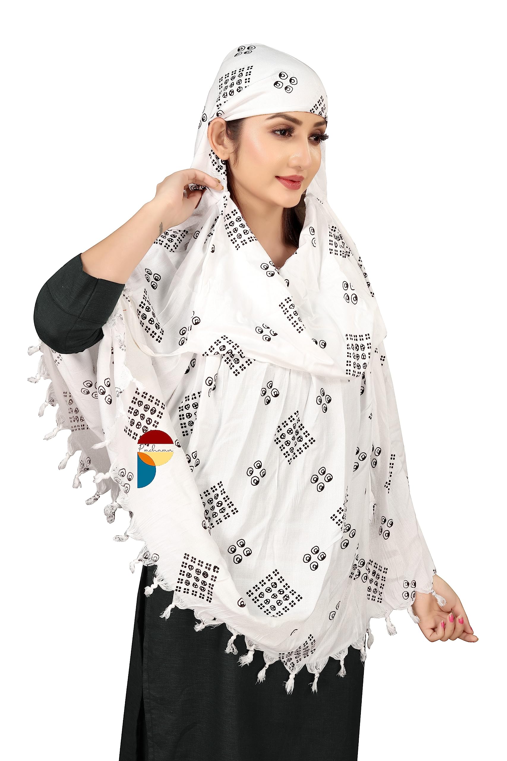 PRACHARAN Cotton Innovative Stylish Chex & Dot Printed Pattern Fancy Scarf With Sun Protection Cover Face Cotton Driving Scarf for Women's and Girls