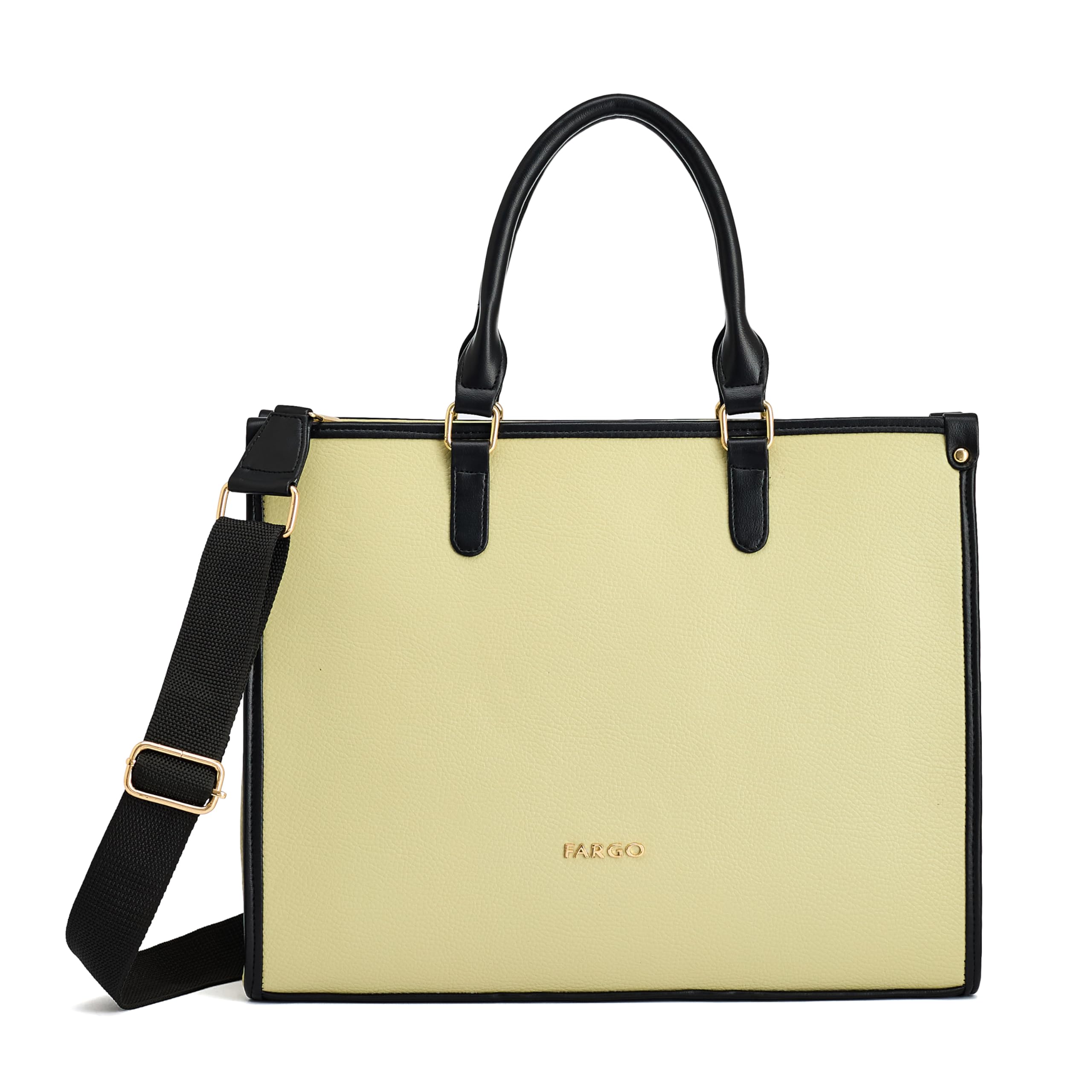 Fargo Regal Vegan Leather Tote Bag for Women | Laptop Compartment, RFID Pockets, YKK Zipper, Large Office Handbag | Shoulder Bag for College & Daily Use | Made in India (Lemon and Black)