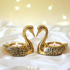BEHOMA Metal Pair of Love Swans with 2 Tea Lights, Golden