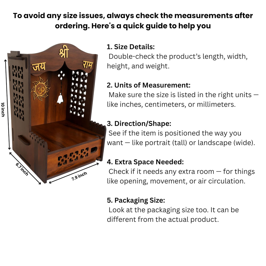 HOMEWEY DECOR Wooden Home Temple Handcrafted Support Heavy Idols Luxurious Finish Pooja Mandir for Home and Office Wall Mount for Room (Design14)